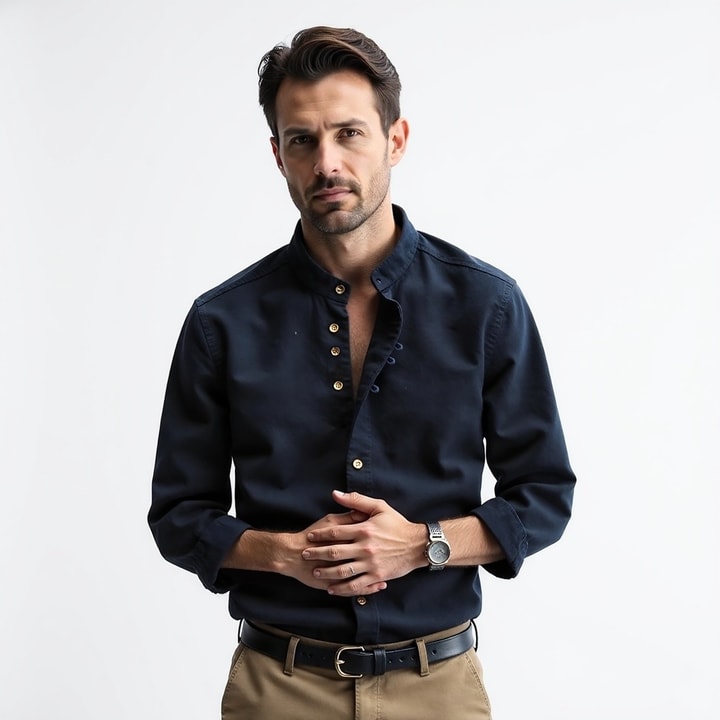Camicia Uomo Collo Coreano Cotone Vestibilità Classica - Vesarelli