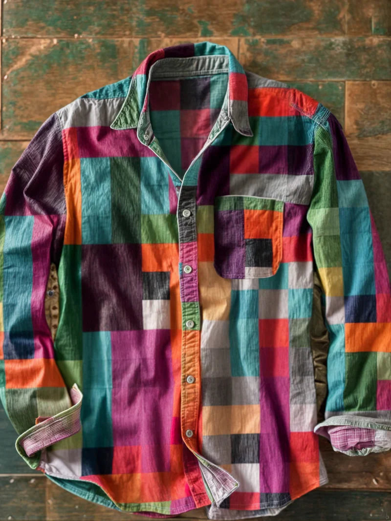 Camicia in cotone giocosa Uomo | Motivo patchwork & Stile distintivo