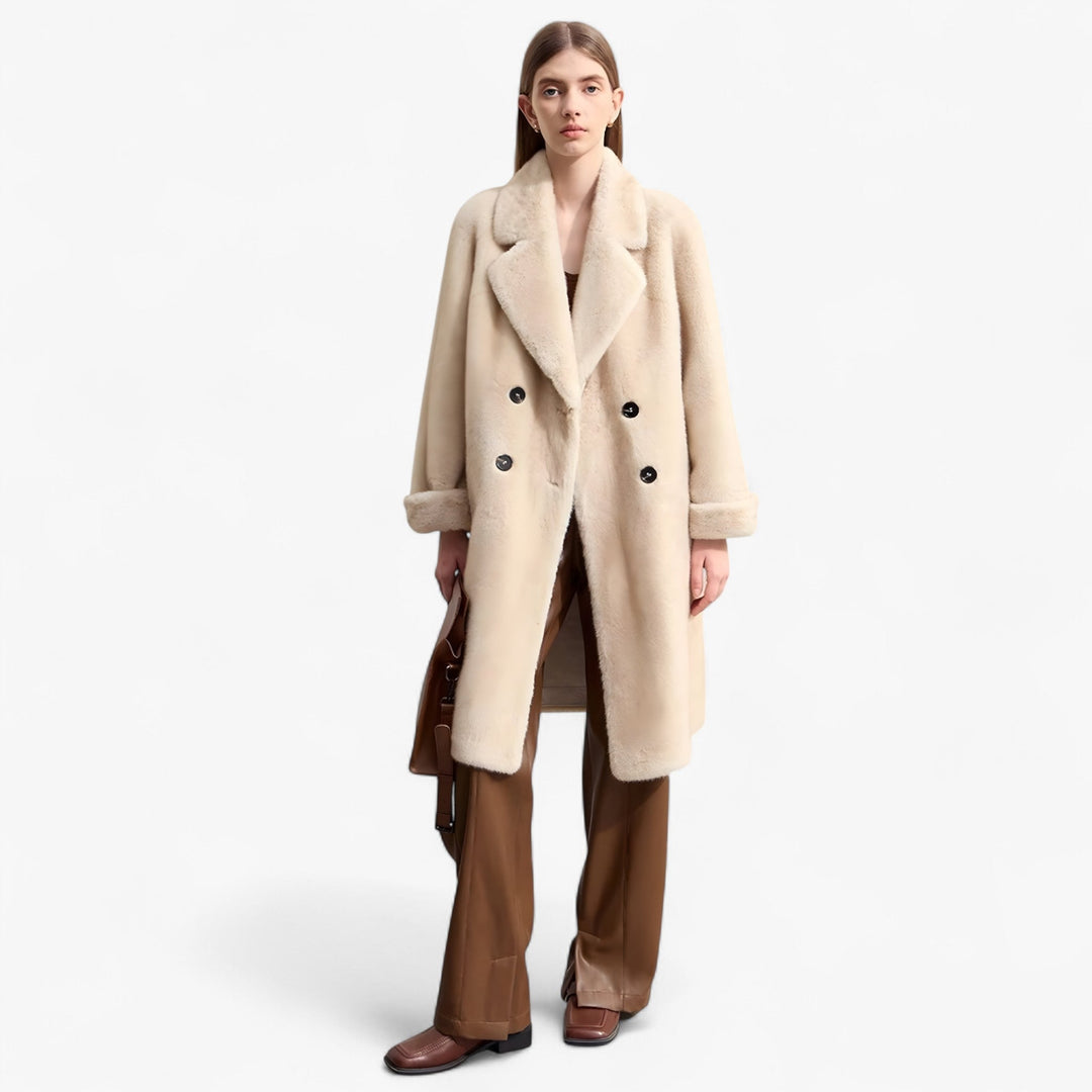 Cappotto donna in pelliccia sintetica con doppia abbottonatura