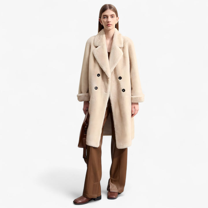 Cappotto donna in pelliccia sintetica con doppia abbottonatura