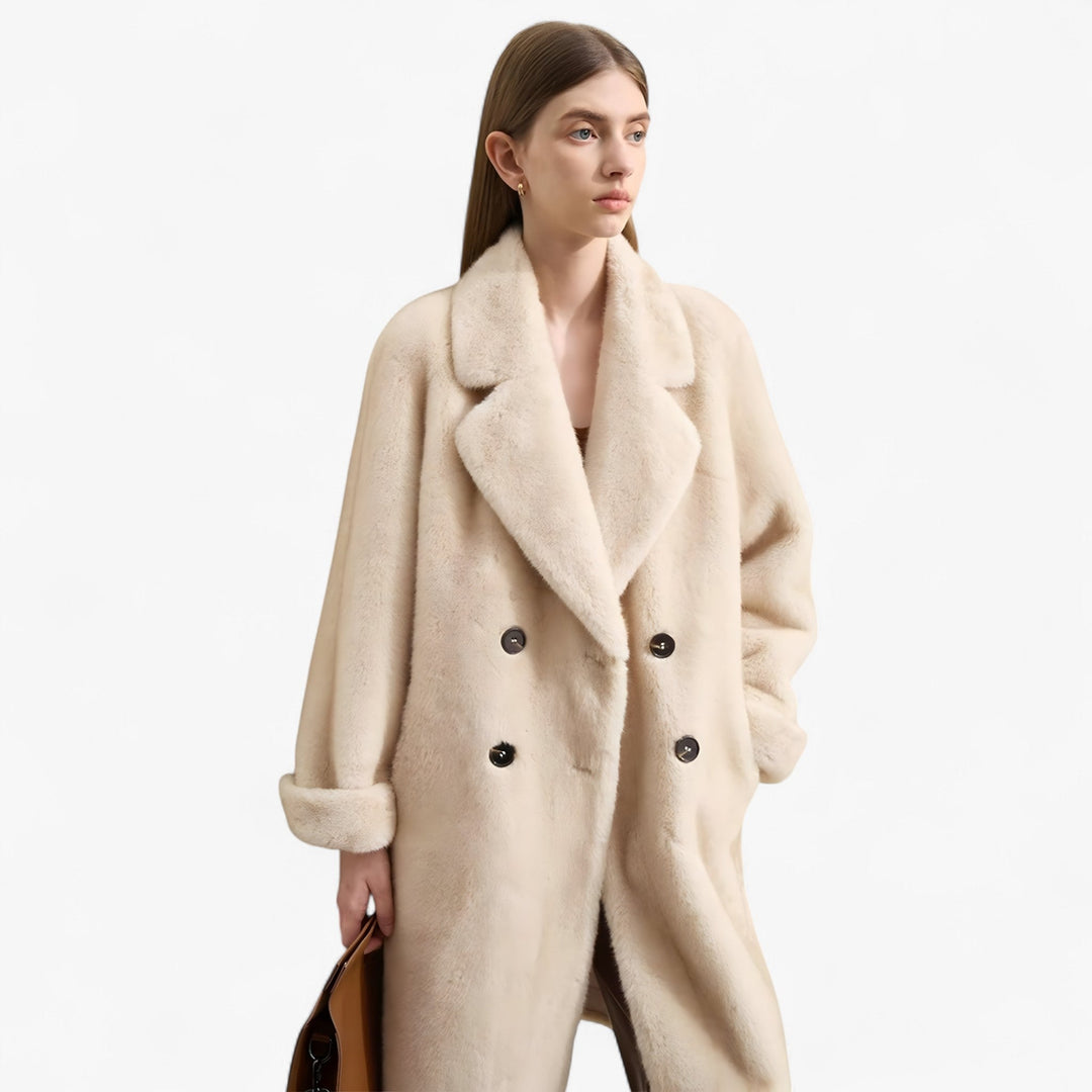 Cappotto donna in pelliccia sintetica con doppia abbottonatura