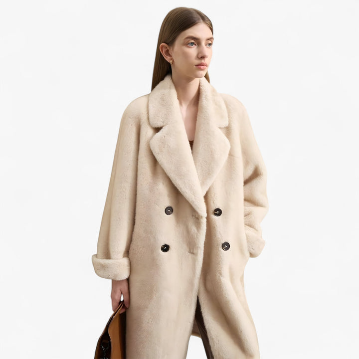 Cappotto donna in pelliccia sintetica con doppia abbottonatura