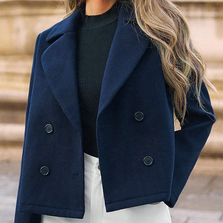 Cappotto Donna Slim Fit Autunnale Maniche Lunghe Blu Scuro 2