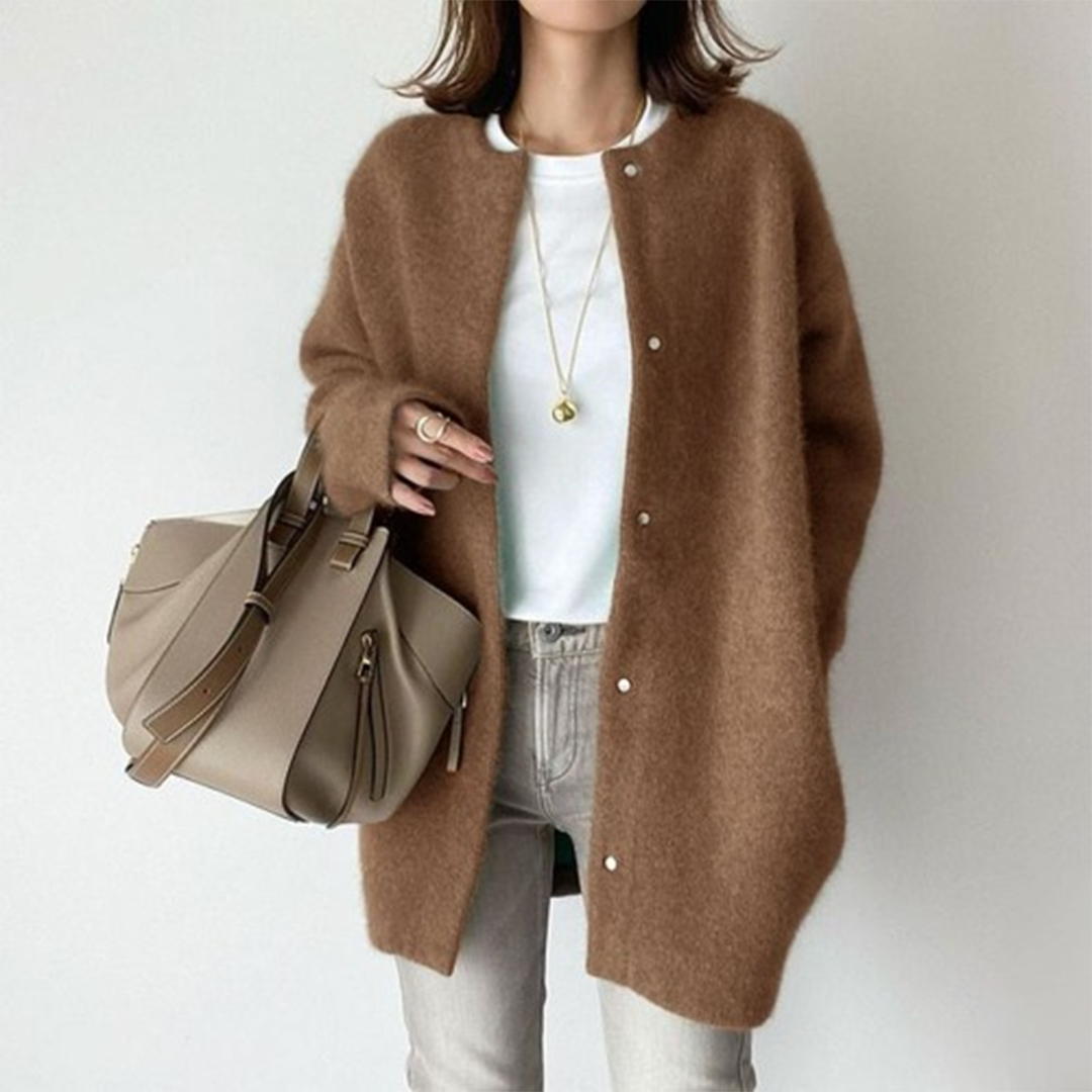 Cardigan Lungo Donna Bottoni Maglione Girocollo Comodo