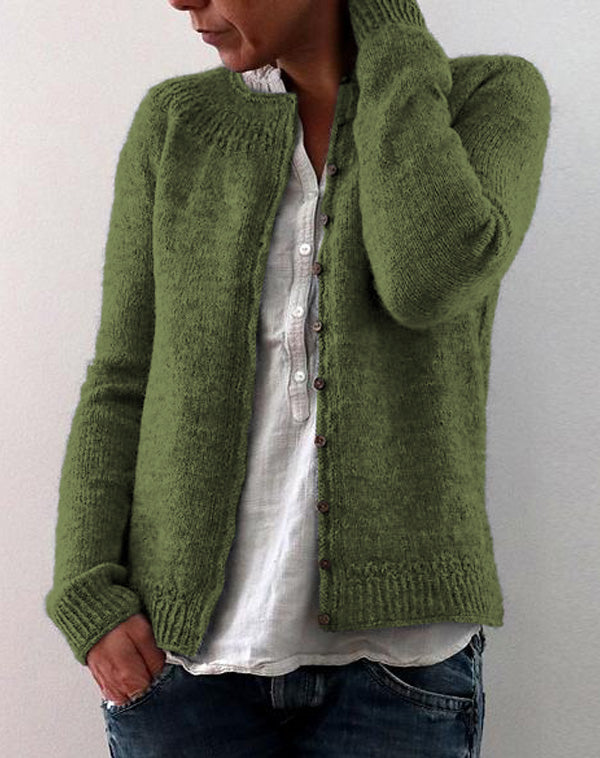 Cardigan donna girocollo con bottoni e lavorazione a maglia