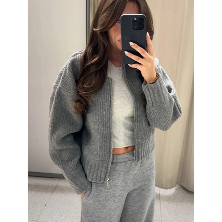 Cardigan donna girocollo con chiusura a cerniera