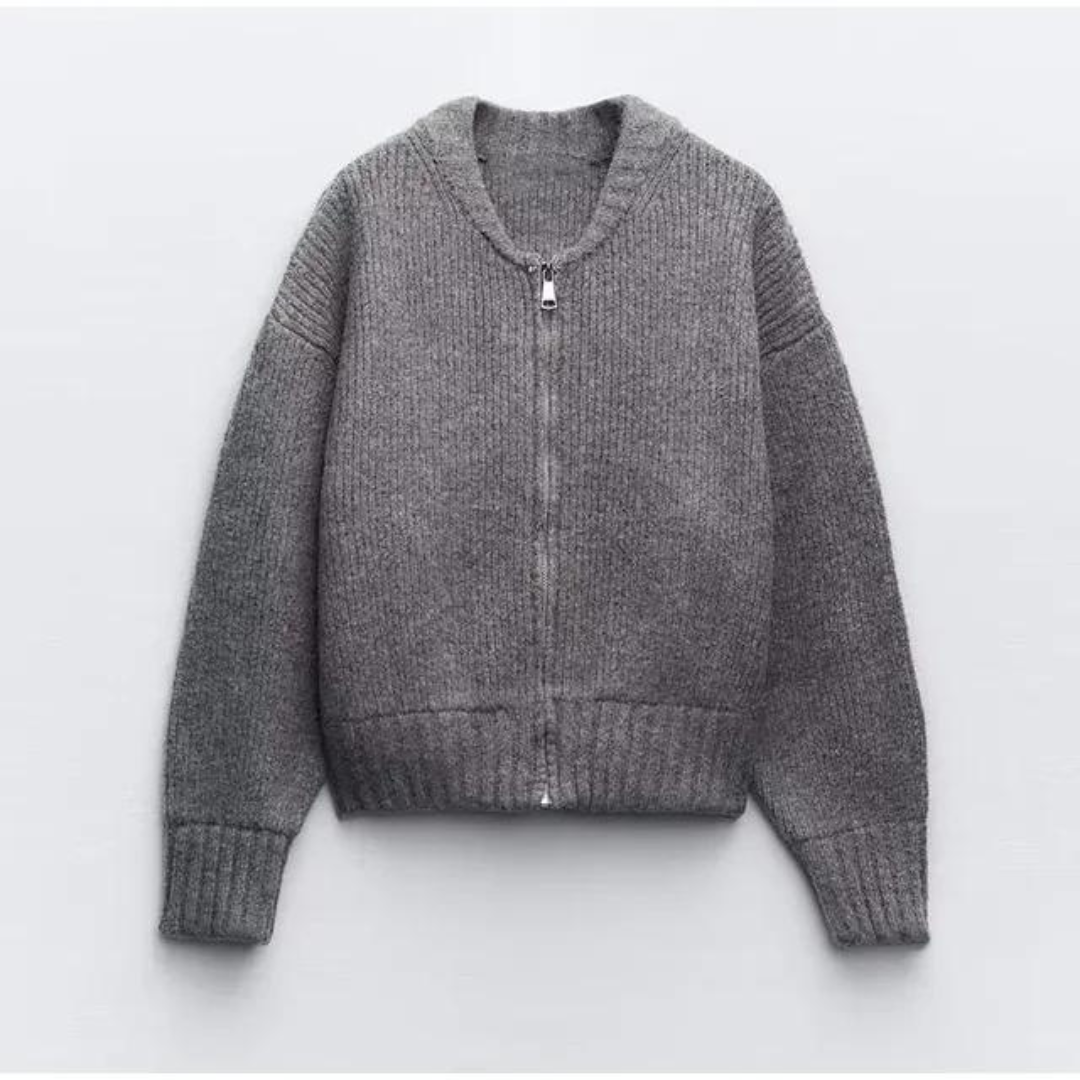 Cardigan Donna Girocollo con Chiusura a Cerniera Slim Fit - Vesarelli