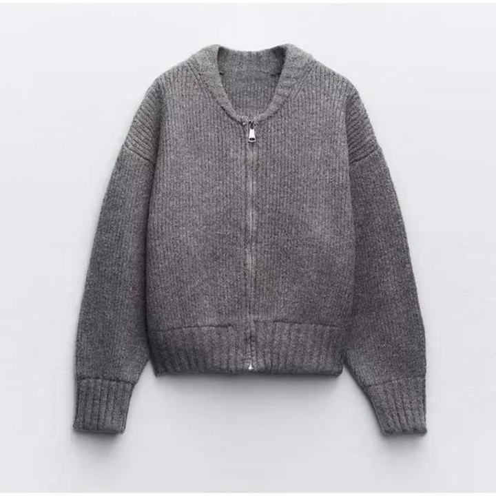 Cardigan Donna Girocollo con Chiusura a Cerniera Slim Fit - Vesarelli