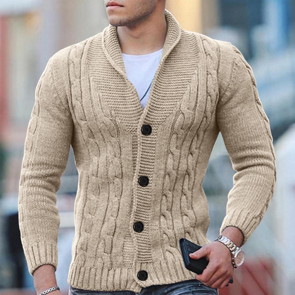 Cardigan Uomo Maglia a Trecce Misto Lana Collo a Scialle Abbottonatura - Vesarelli