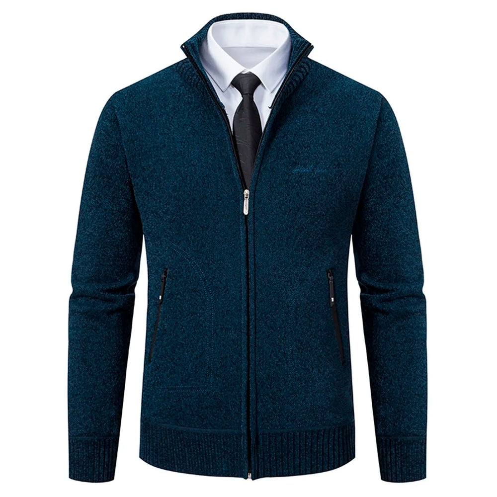 Cardigan lavorato a maglia da uomo - Misto lana - Collo alto con cerniera - Vestibilità su misura - Polsini a coste 1