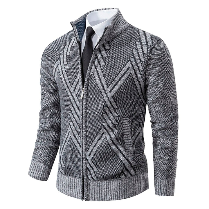 Cardigan lavorato a maglia da uomo - Misto lana - Collo alto con cerniera - Vestibilità su misura - Polsini a coste 13