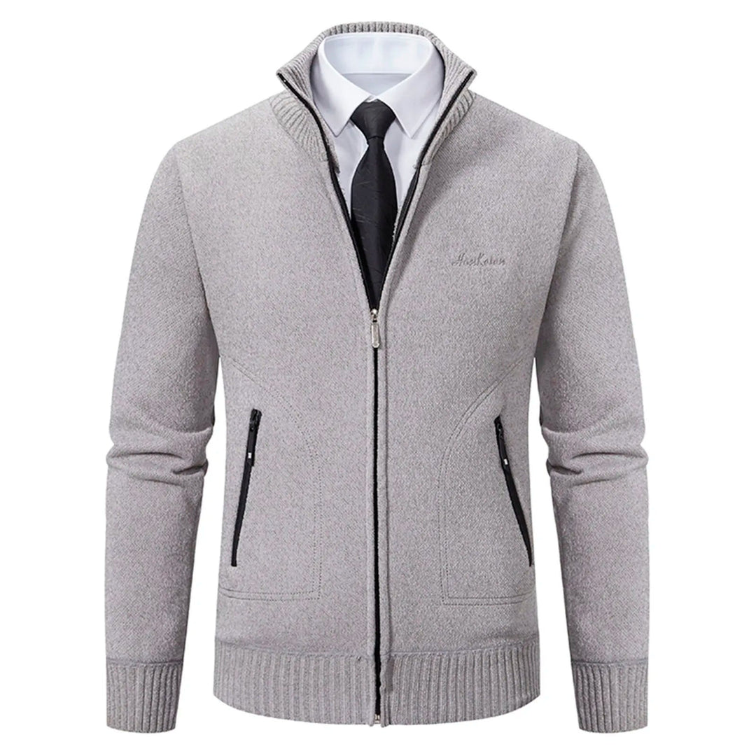 Cardigan lavorato a maglia da uomo - Misto lana - Collo alto con cerniera - Vestibilità su misura - Polsini a coste 4