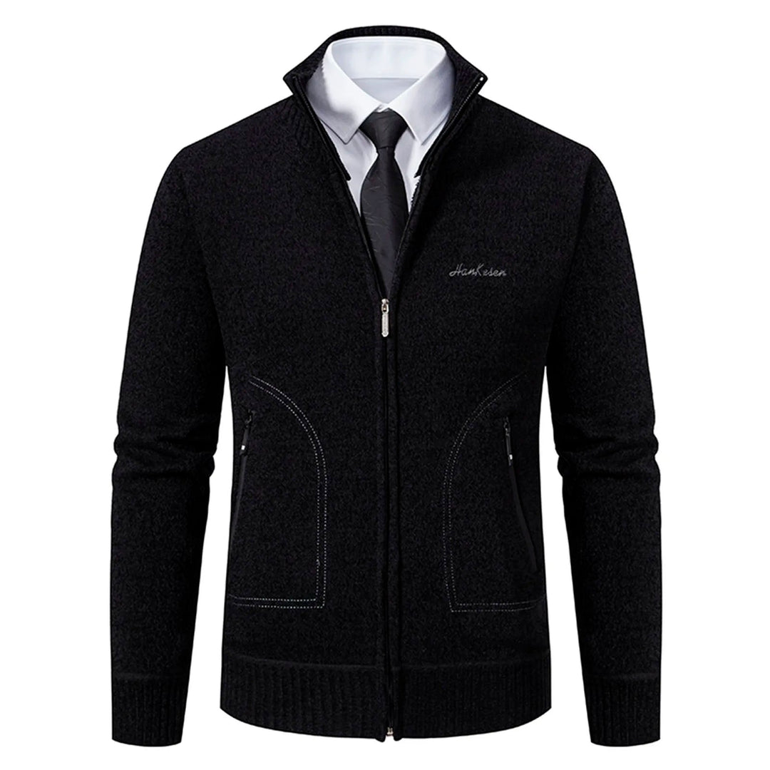 Cardigan lavorato a maglia da uomo - Misto lana - Collo alto con cerniera - Vestibilità su misura - Polsini a coste 6