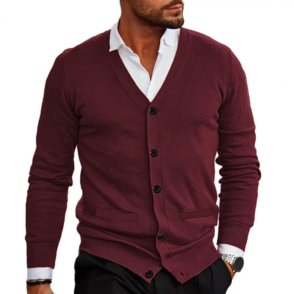 Cardigan Uomo Lavorato a Maglia Scollo a V Bottoni Vestibilità Su - Vesarelli