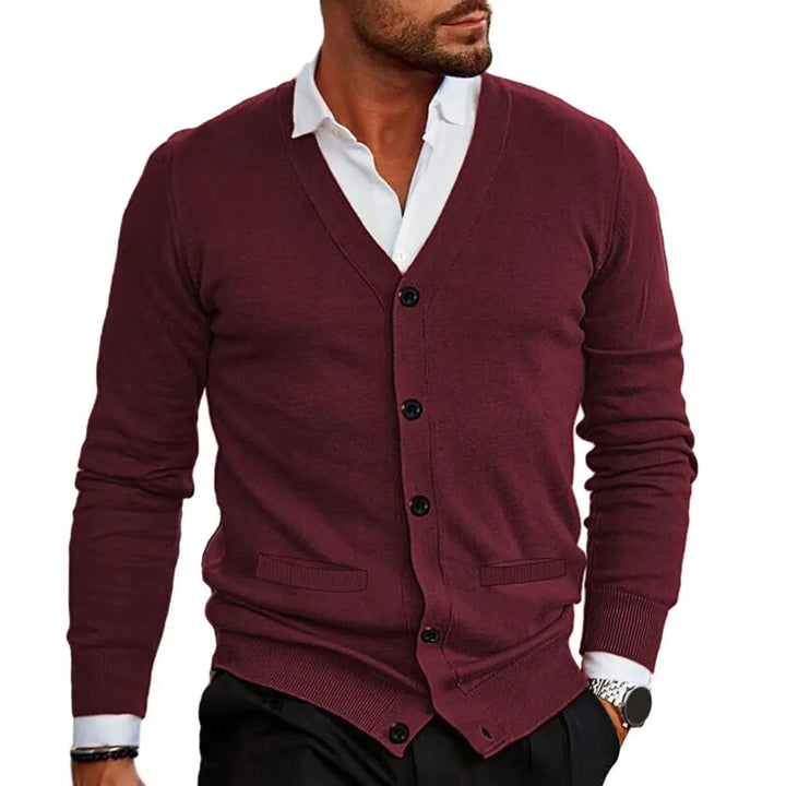 Cardigan Uomo Lavorato a Maglia Scollo a V Bottoni Vestibilità Su - Vesarelli