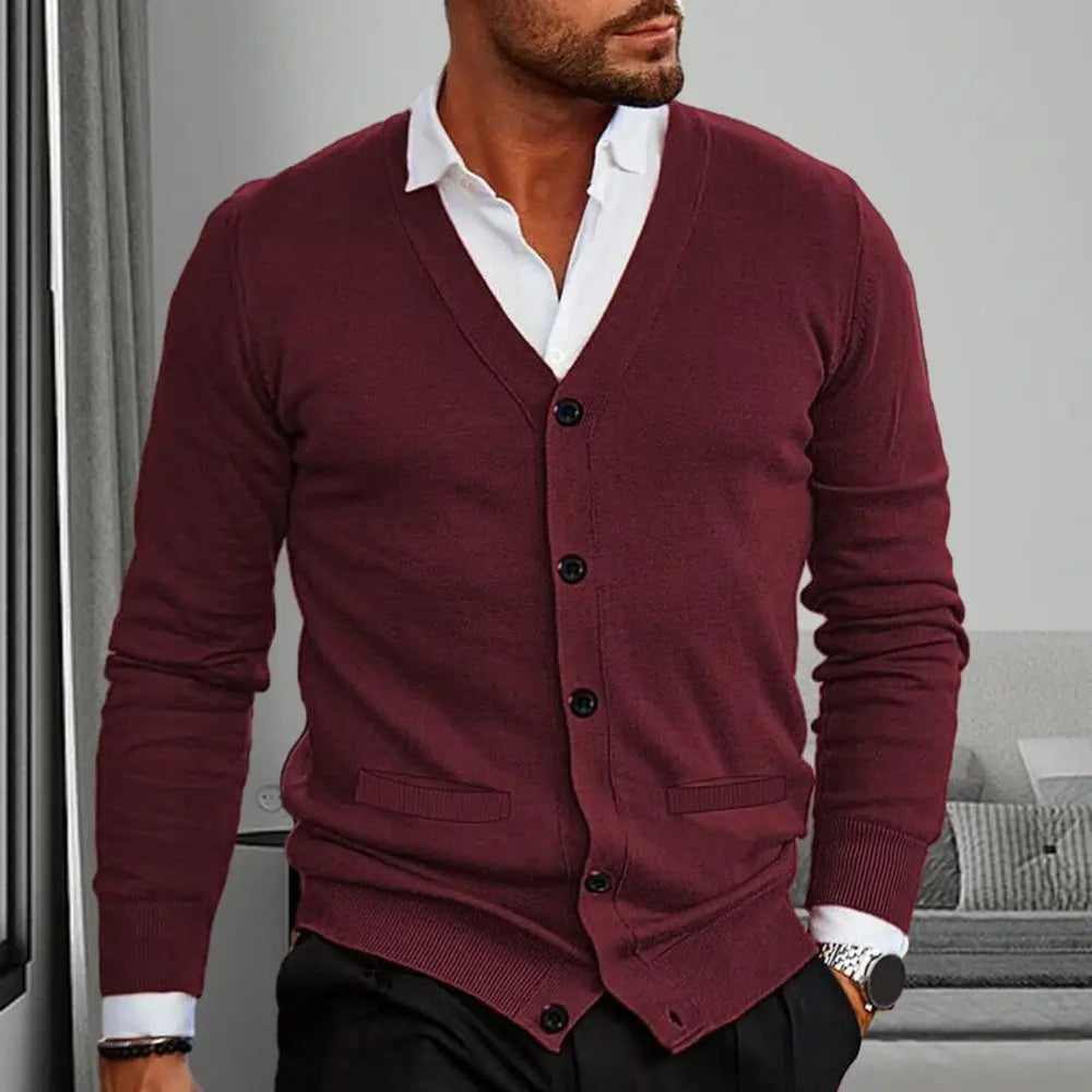 Cardigan lavorato a maglia da uomo - Scollo a V con bottoni - Vestibilità su misura con polsini e orlo a coste 1