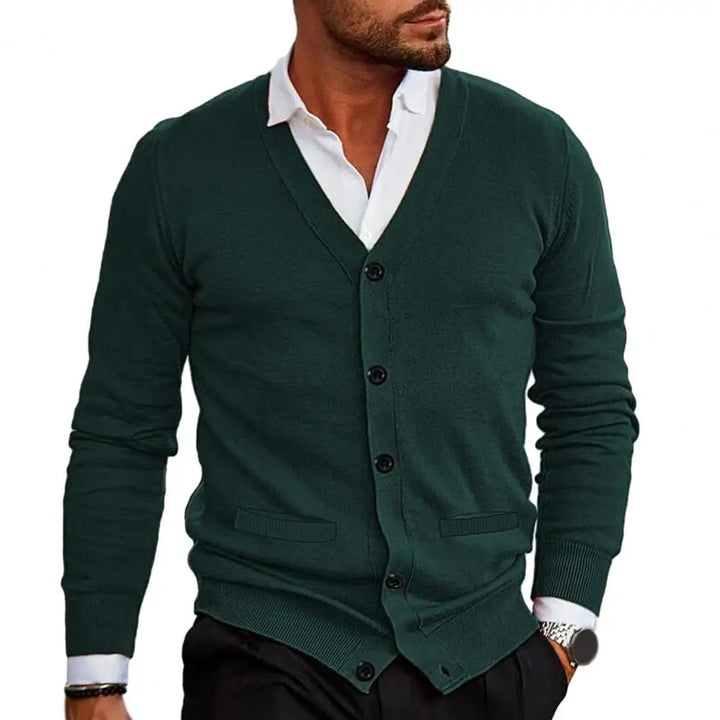 Cardigan lavorato a maglia da uomo - Scollo a V con bottoni - Vestibilità su misura con polsini e orlo a coste 2