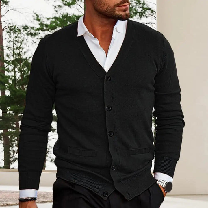 Cardigan lavorato a maglia da uomo - Scollo a V con bottoni - Vestibilità su misura con polsini e orlo a coste 3