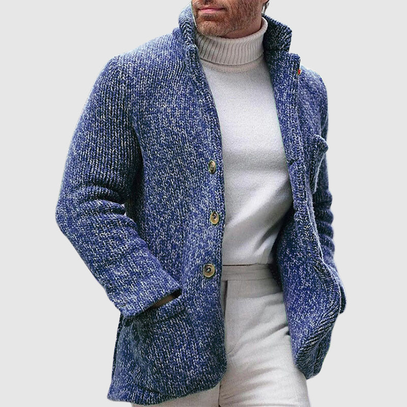 Cardigan Uomo Lavorato a Maglia Trama Spessa Collo Alto Abbottonatura - Vesarelli
