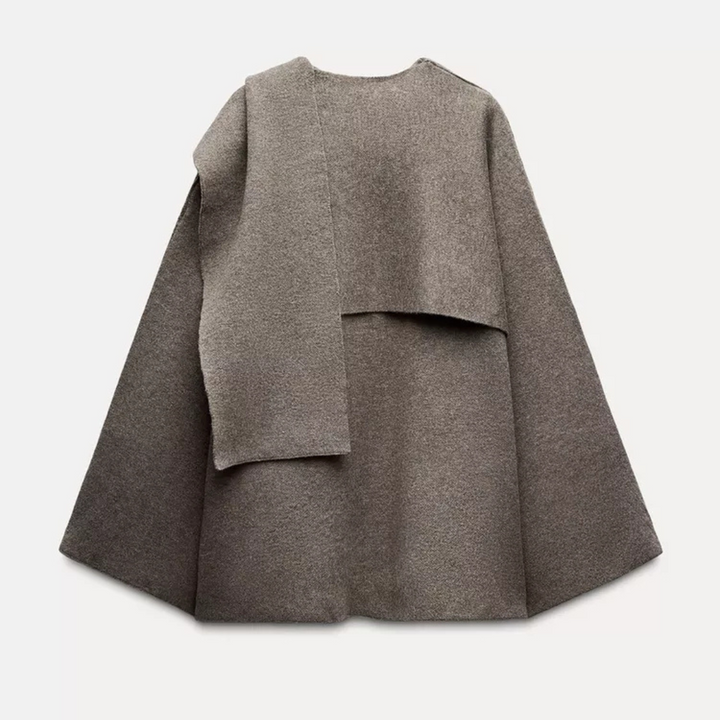 Carmela | Elegante Cappotto Donna Asimmetrico a Mantella in Grigio 4
