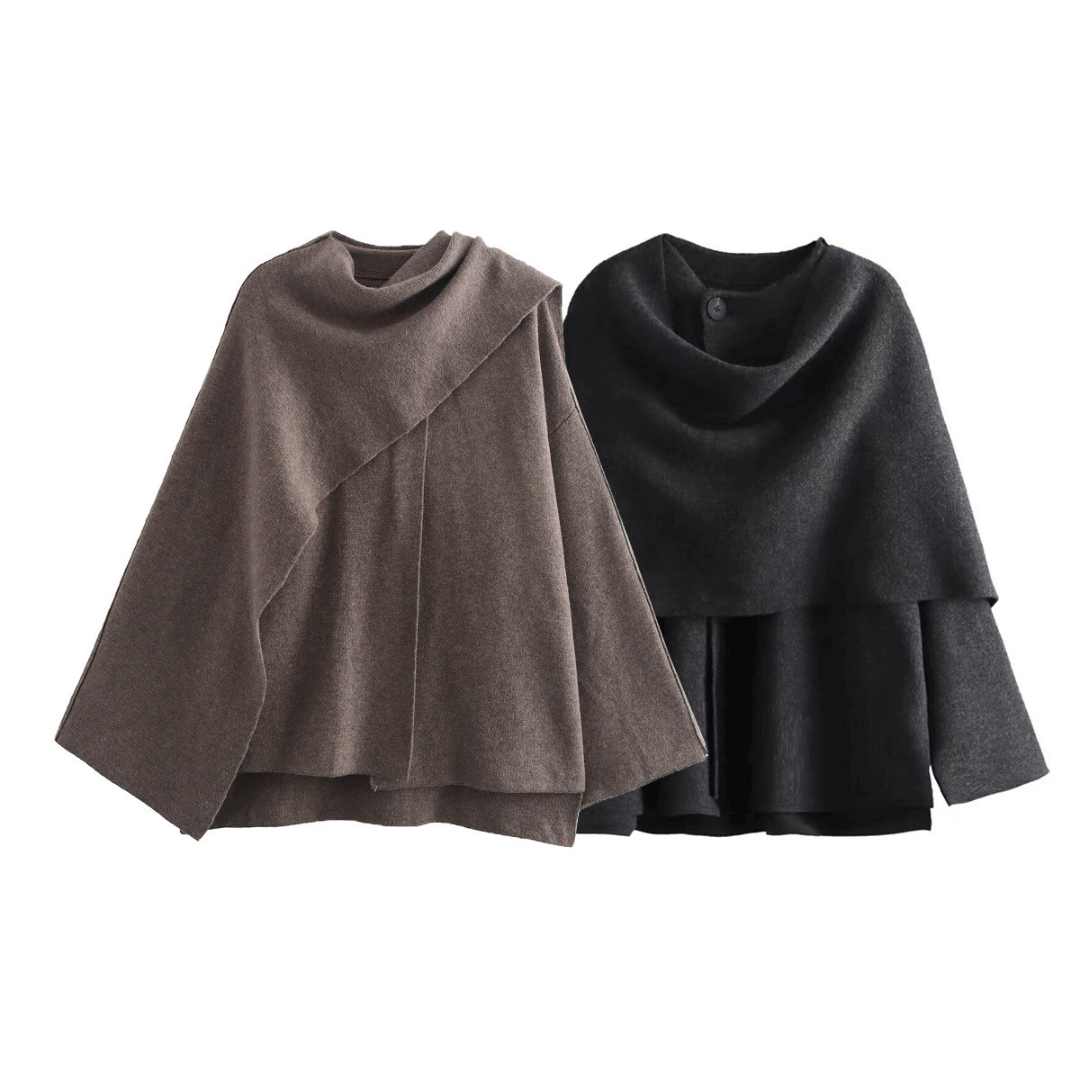 Carmela | Elegante Cappotto Donna Asimmetrico a Mantella in Grigio 6