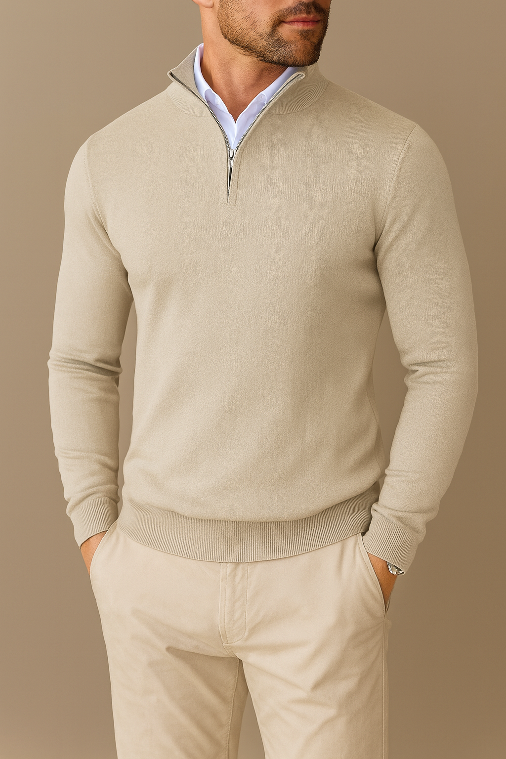 Maglione Uomo con Cerniera a Un Quarto Girocollo