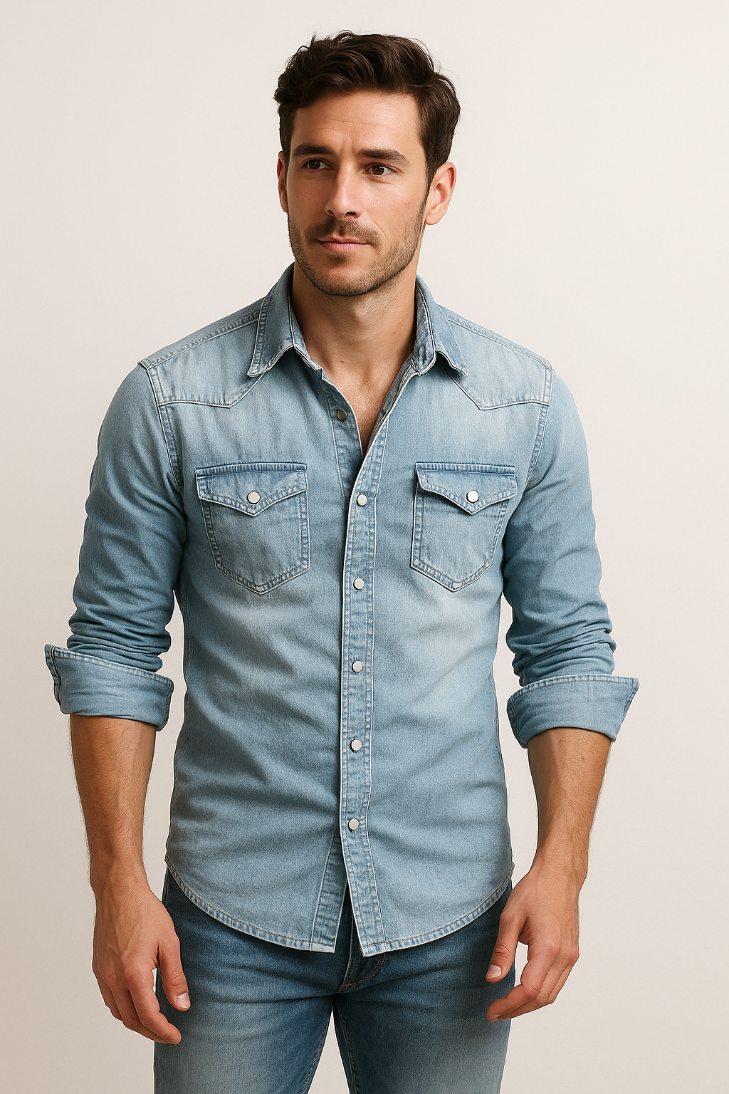Camicia Uomo Denim Slim Fit Bottoni Automatici - Vesarelli