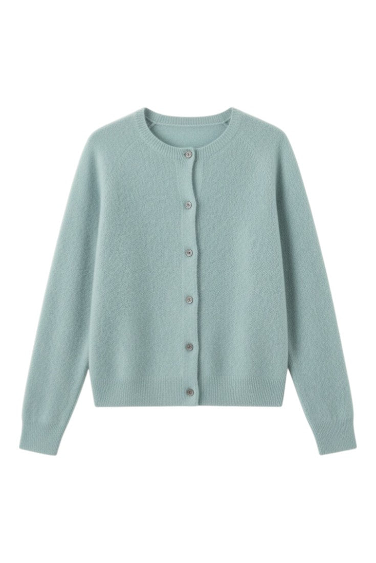 Cardigan Donna Lana Merino Bottoni Scollo Rotondo Mezza Stagione