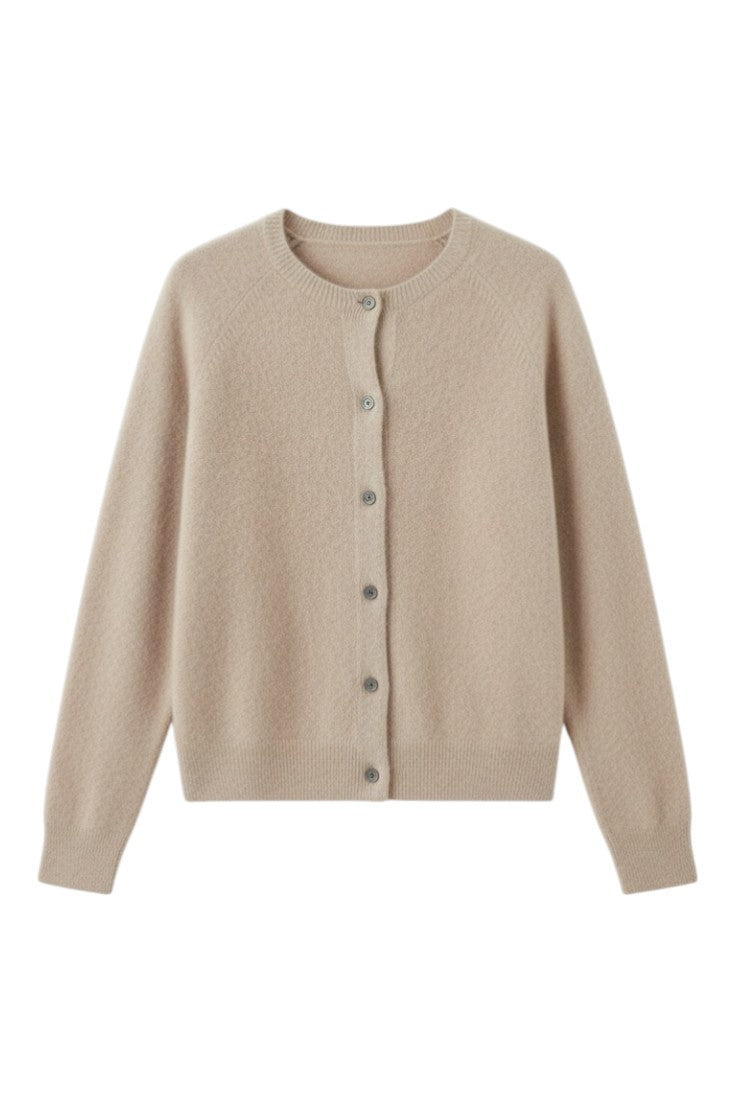 Cardigan Donna Lana Merino Bottoni Scollo Rotondo Mezza Stagione