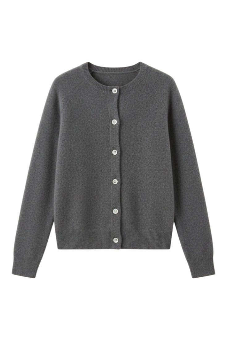 Cardigan Donna Lana Merino Bottoni Scollo Rotondo Mezza Stagione