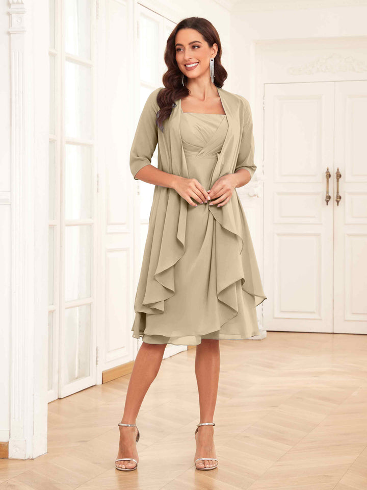 Abito Midi Donna Cerimonia Chiffon con Ruches