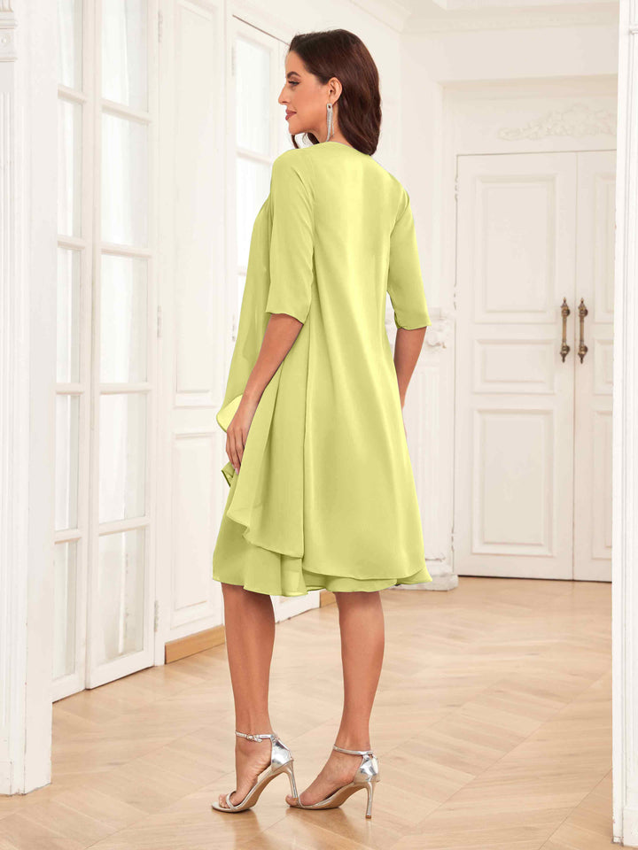 Abito Midi Donna Cerimonia Chiffon con Ruches