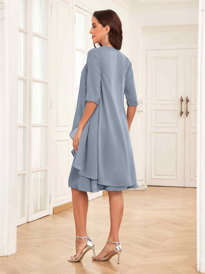 Abito Midi Donna Cerimonia Chiffon con Ruches