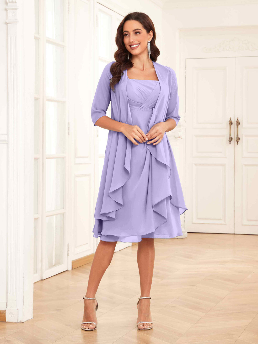 Abito Midi Donna Cerimonia Chiffon con Ruches