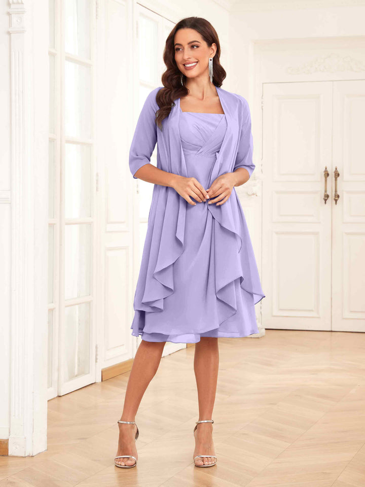 Abito Midi Donna Cerimonia Chiffon con Ruches