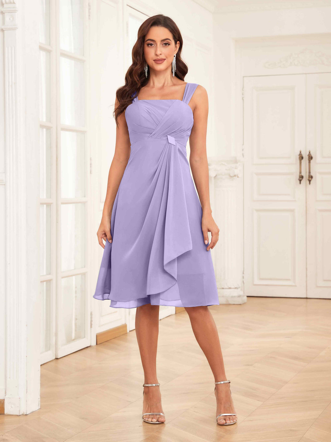 Abito Midi Donna Cerimonia Chiffon con Ruches