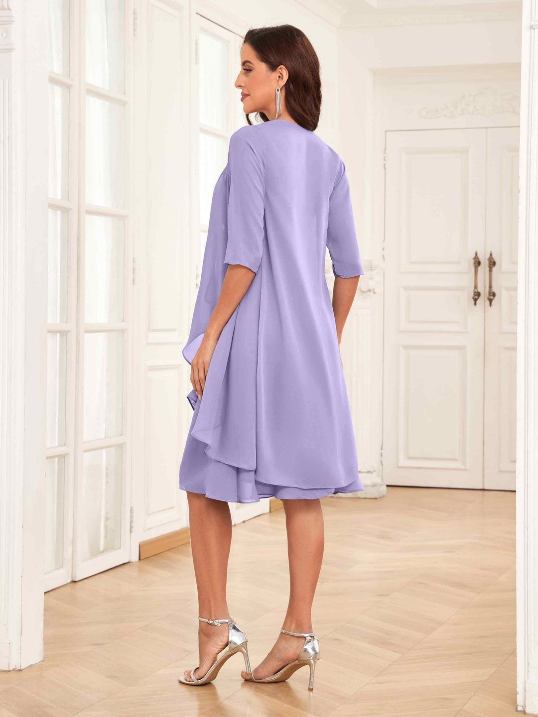 Abito Midi Donna Cerimonia Chiffon con Ruches