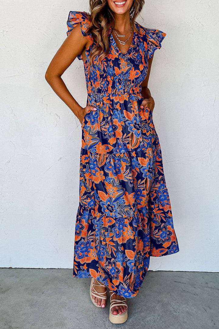 Abito Estivo Donna Floreale con Volant Scollo a V Boho - Vesarelli