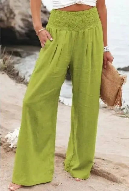 Pantaloni Donna Lino Vita Alta Taglio Largo Estivi - Vesarelli