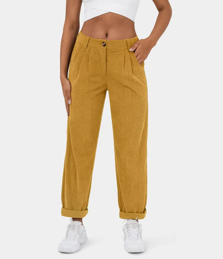 Pantaloni Donna Sartoriali in Tessuto a Coste Slim Fit