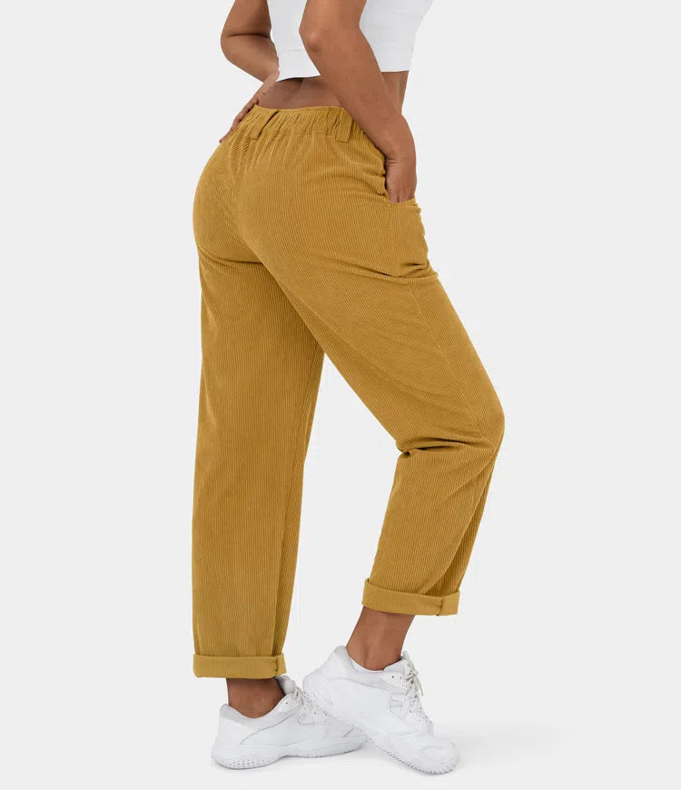 Pantaloni Donna Sartoriali in Tessuto a Coste Slim Fit