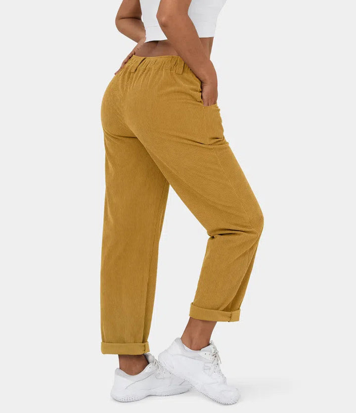 Pantaloni Donna Sartoriali in Tessuto a Coste Slim Fit