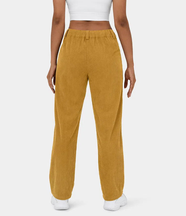 Pantaloni Donna Sartoriali in Tessuto a Coste Slim Fit