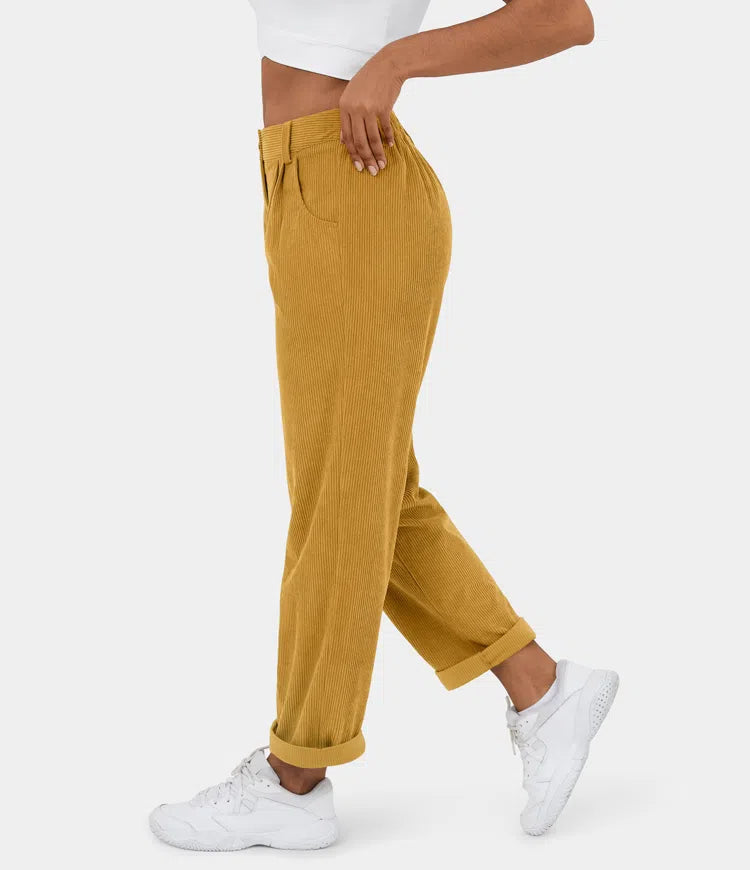 Pantaloni Donna Sartoriali in Tessuto a Coste Slim Fit