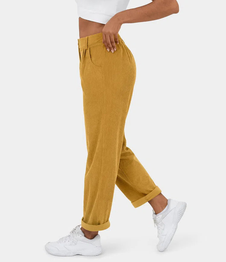 Pantaloni Donna Sartoriali in Tessuto a Coste Slim Fit