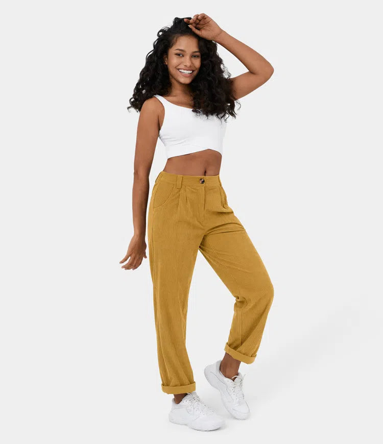 Pantaloni Donna Sartoriali in Tessuto a Coste Slim Fit - Vesarelli