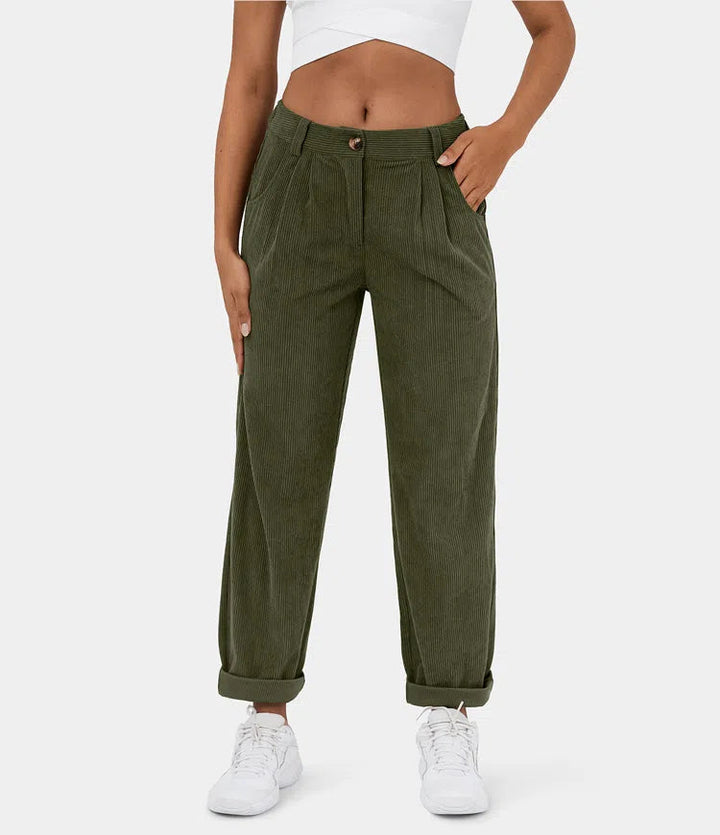 Pantaloni Donna Sartoriali in Tessuto a Coste Slim Fit