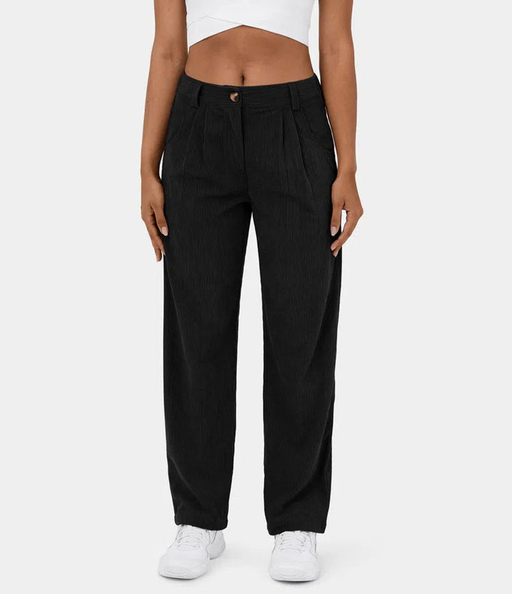 Pantaloni Donna Sartoriali in Tessuto a Coste Slim Fit