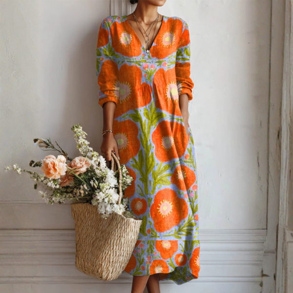 Abito Donna Vintage in Lino Stile Floreale - Vesarelli