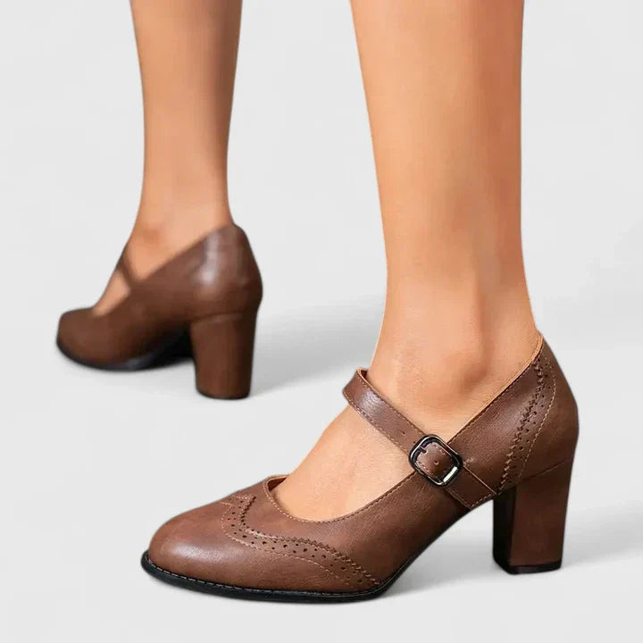 Clara | Scarpe Mary Jane Donna Primavera Tacco a Blocco Brogue Pelle 9